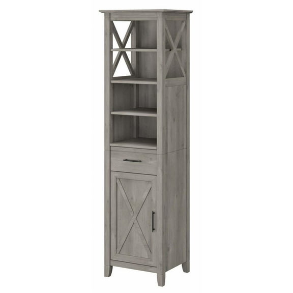 Bush Furniture Key West Tall Bathroom Storage Cabinet in Driftwood Gray