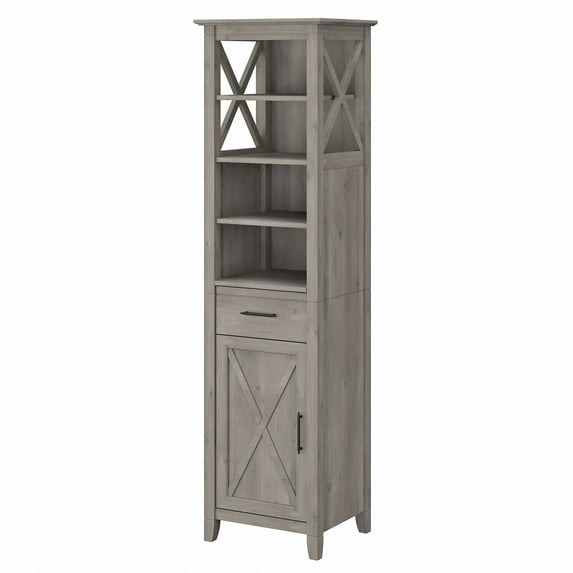 Bush Furniture Key West Tall Narrow Bookcase Cabinet in Driftwood Gray
