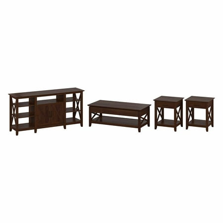 Bush Furniture Key West Tall TV Stand and Lift Top Coffee Table Set by Bing Cherry Cherry Finish