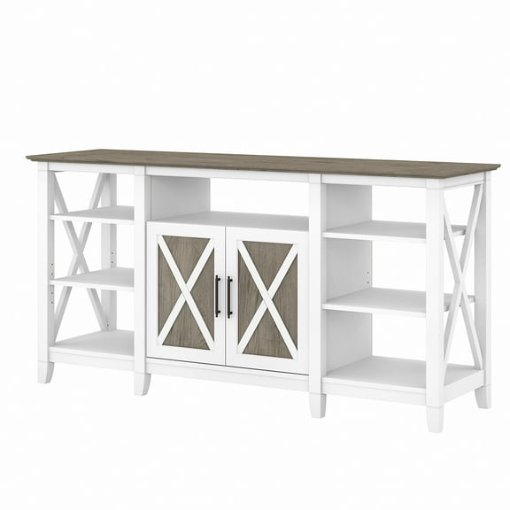 Bush Furniture Key West Tall TV Stand for 65 Inch TV in Pure White and Shiplap Gray