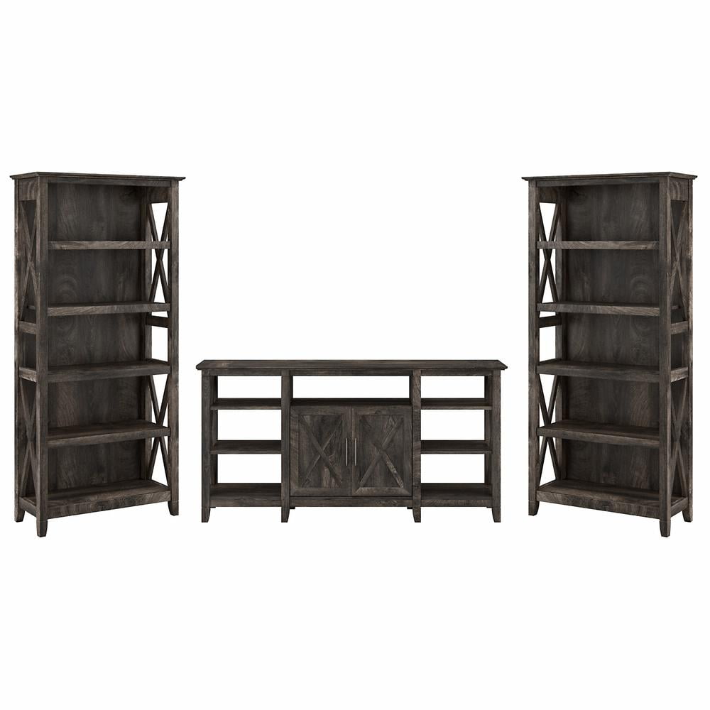 Coastal Retreat Dark Gray Hickory TV Stand and Bookcase Set