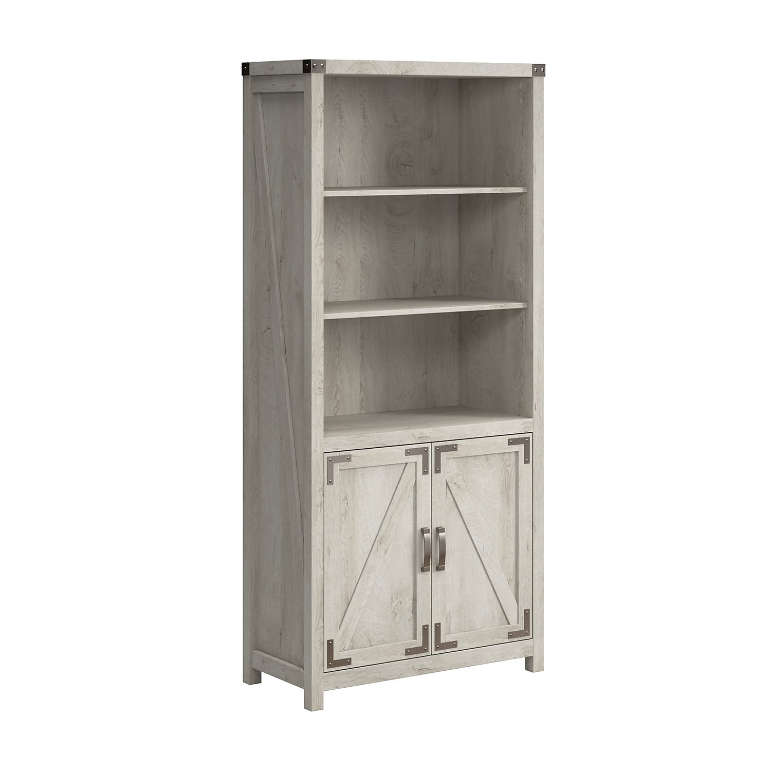 Cottage White 72-Inch Tall Bookcase with Adjustable Shelves and Doors