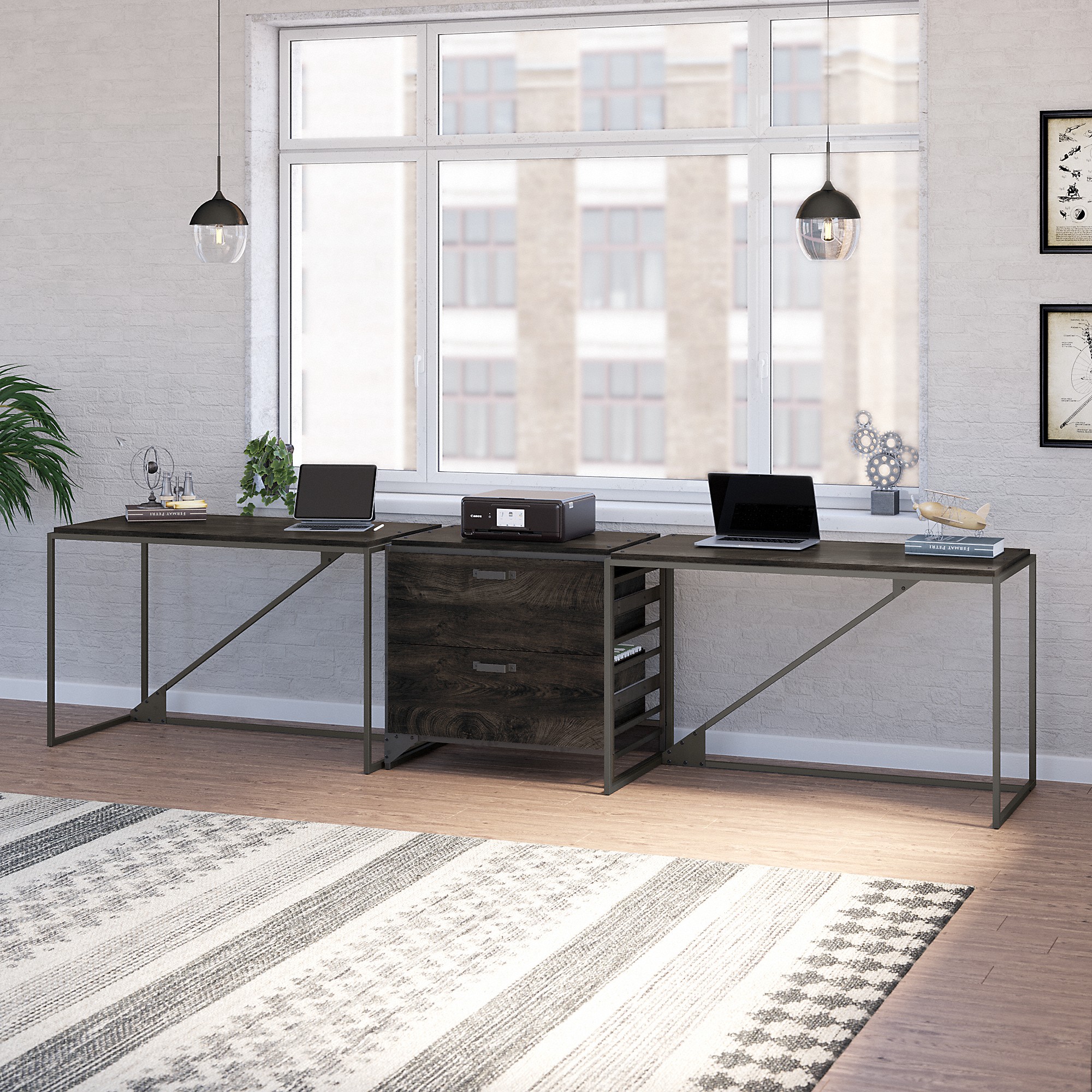 Bush Computer Table Desk Bush Furniture Refinery 2 Piece Industrial 49.13 in Steel Portable ...
