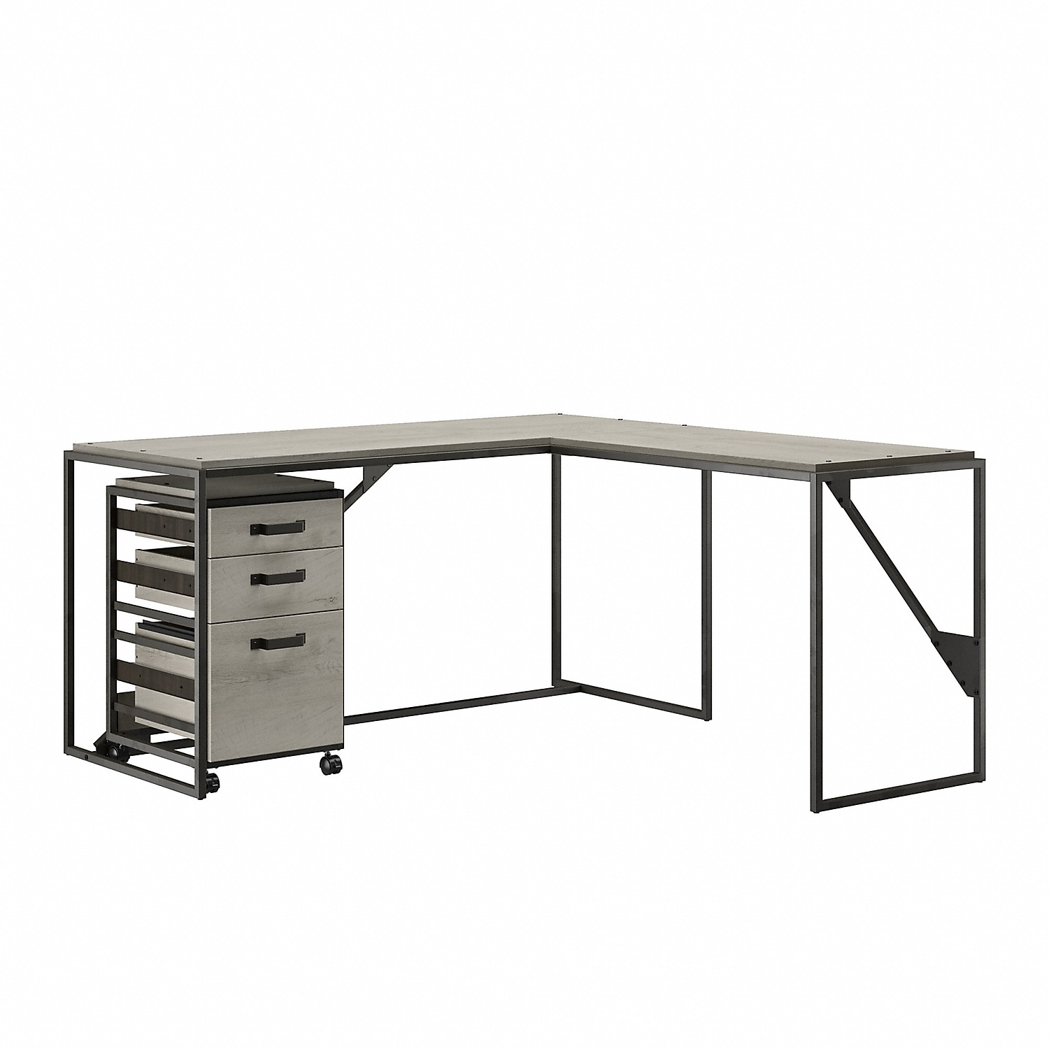 Bush Furniture Refinery 50"W L-Shaped Industrial Desk With File Cabinets, Dark Gray Hickory, Standard Delivery - image 1 of 8