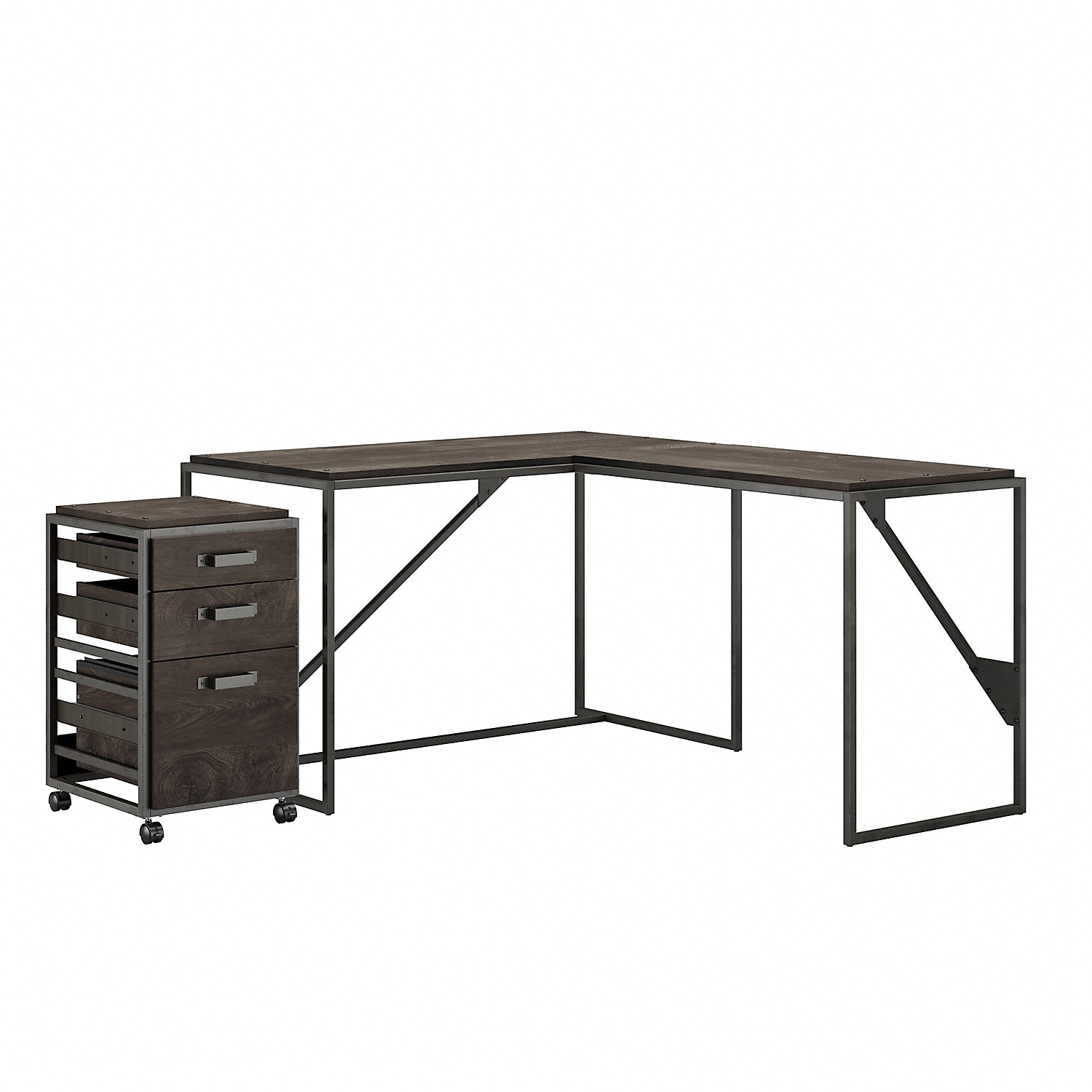 Bush Furniture Refinery 50W L Shaped Industrial Desk with 3 Drawer Mobile File Cabinet - image 1 of 9