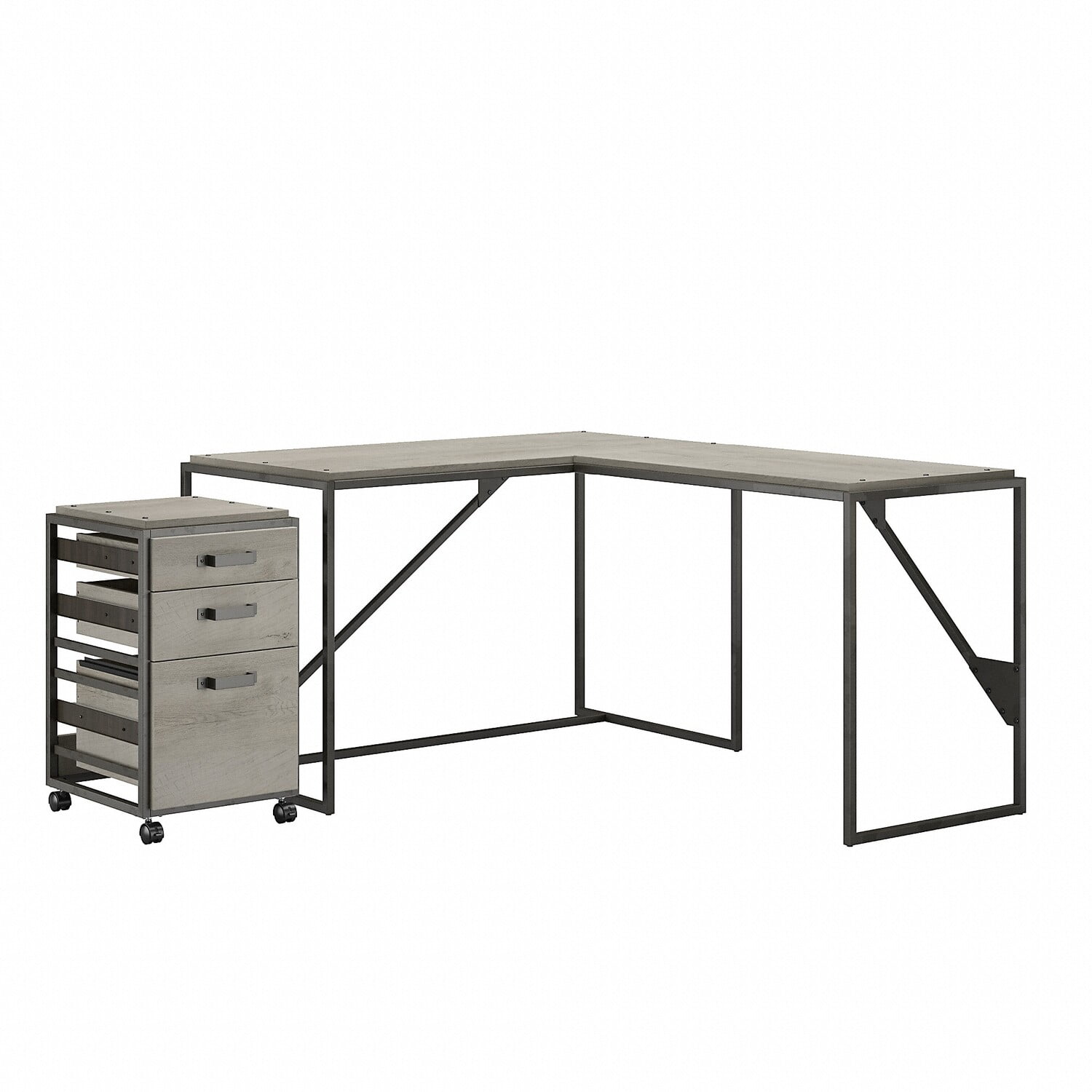 Bush Furniture Refinery 50W L Shaped Industrial Desk with 3 Drawer