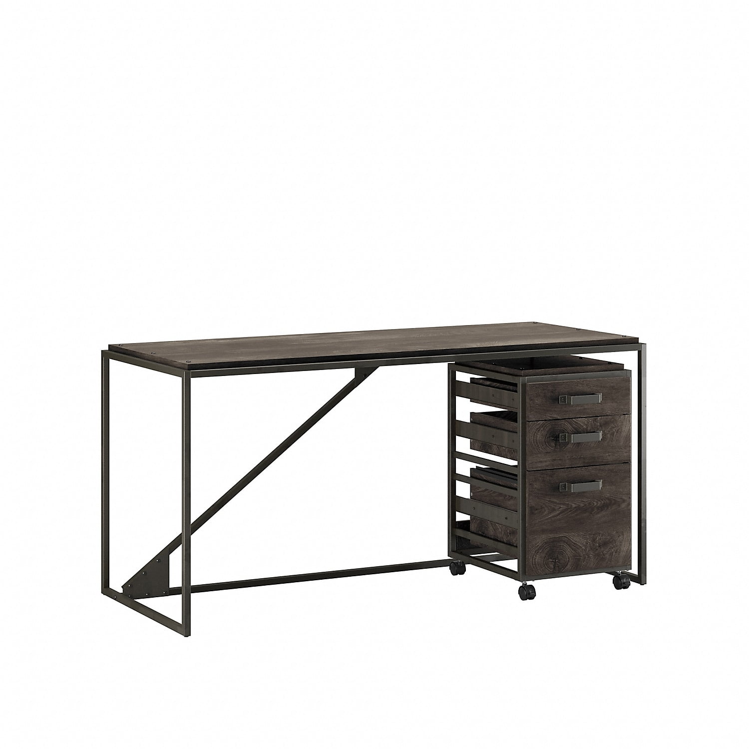 Bush Furniture Refinery 62W Industrial Desk with 3 Drawer Mobile File