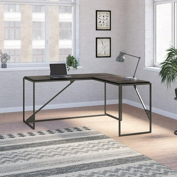 Bush Furniture Refinery 62W L Shaped Industrial Desk, Gray/Brown