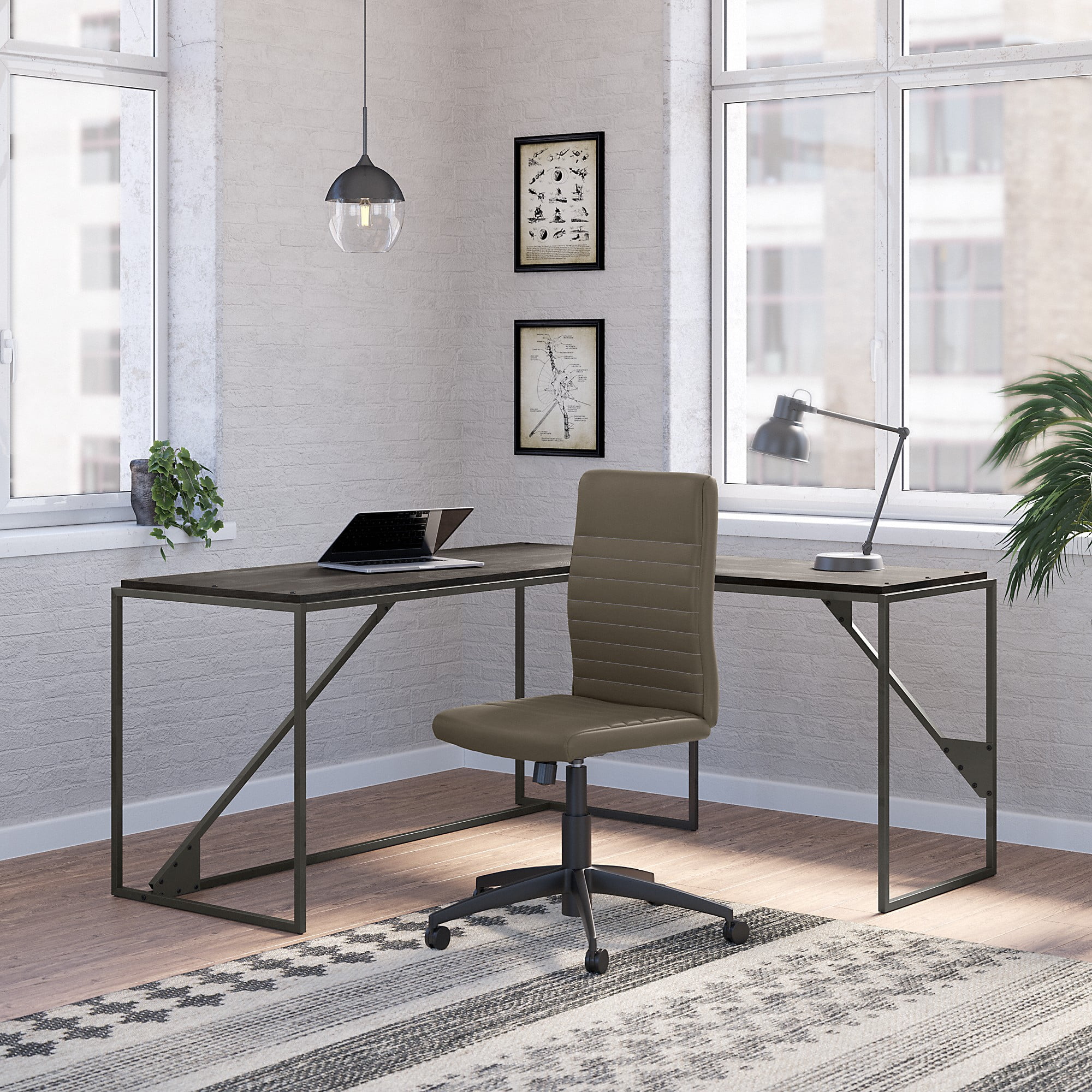 Bush Furniture Refinery 62W L Shaped Industrial Desk and Chair Set