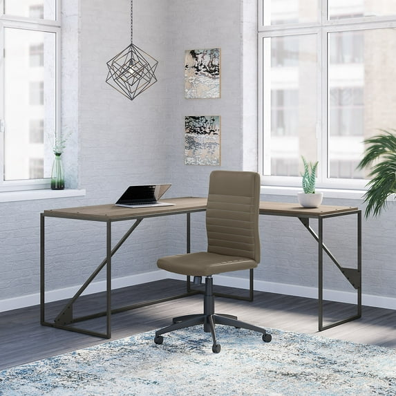 Bush Furniture Refinery 62W L Shaped Industrial Desk and Chair Set