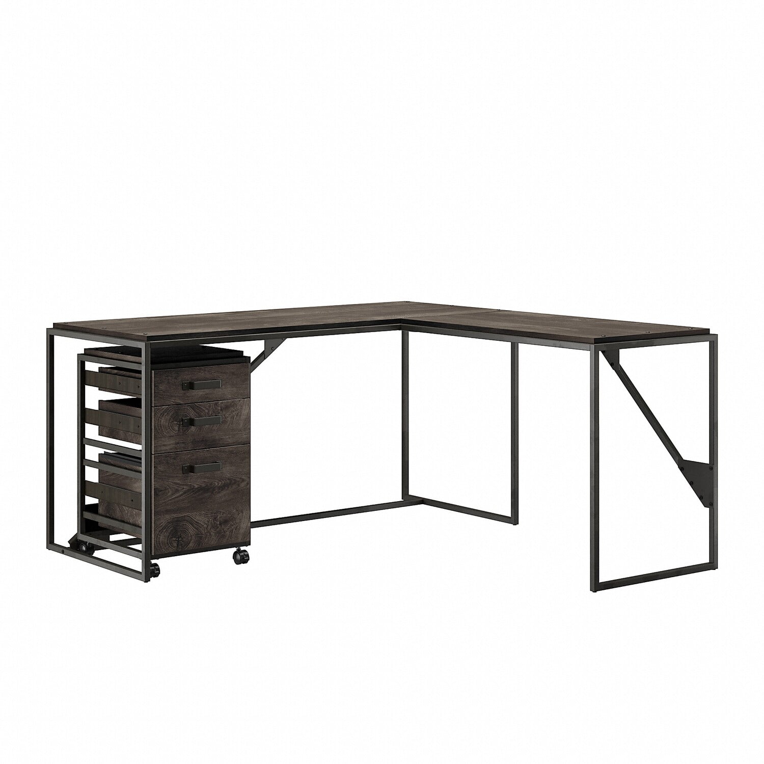 Bush Furniture Refinery 62W L Shaped Industrial Desk with 3 Drawer ...