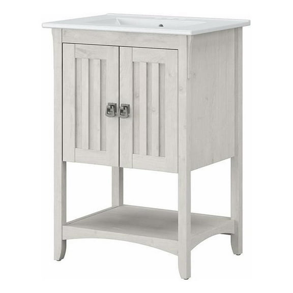 Bush Furniture Salinas 24W Wood Bathroom Vanity with Sink in Linen White Oak