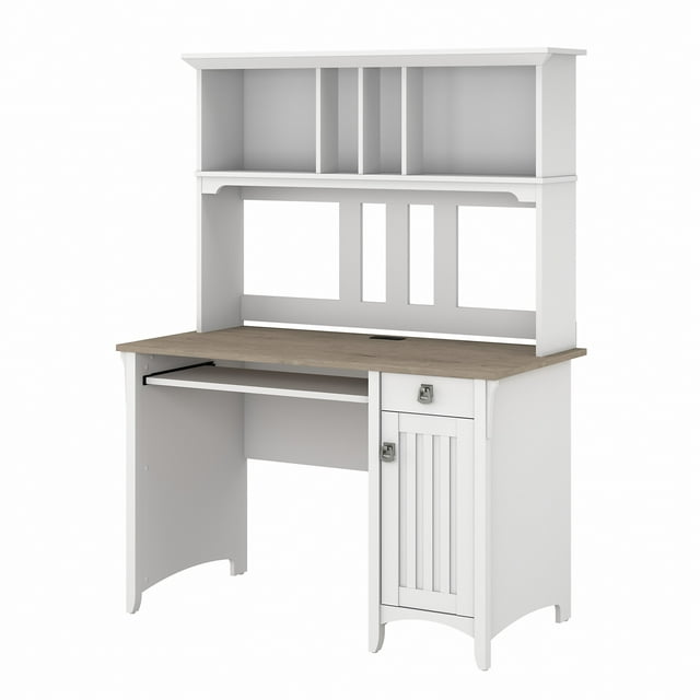 Bush Furniture Salinas 48” Computer Desk & Hutch with Storage, Shiplap Gray & White