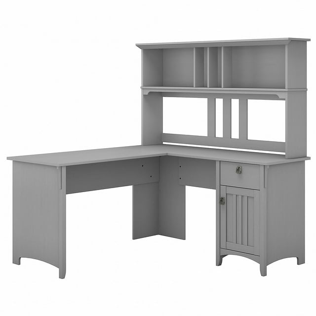 Bush Furniture Salinas 60" L Shaped Desk and Hutch, Cape Cod Gray