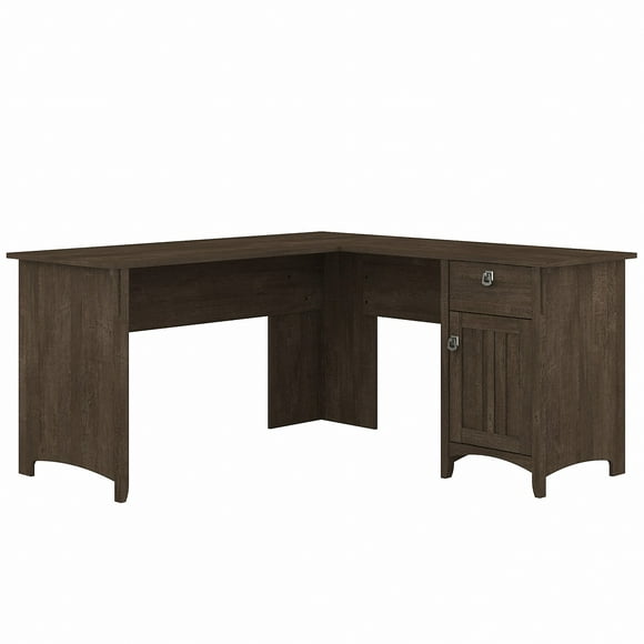 Bush Furniture Salinas 60" L Shaped Desk with Storage, Ash Brown
