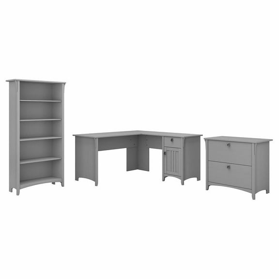 Bush Furniture Salinas 60W L Shaped Desk Office Suite in Cape Cod Gray