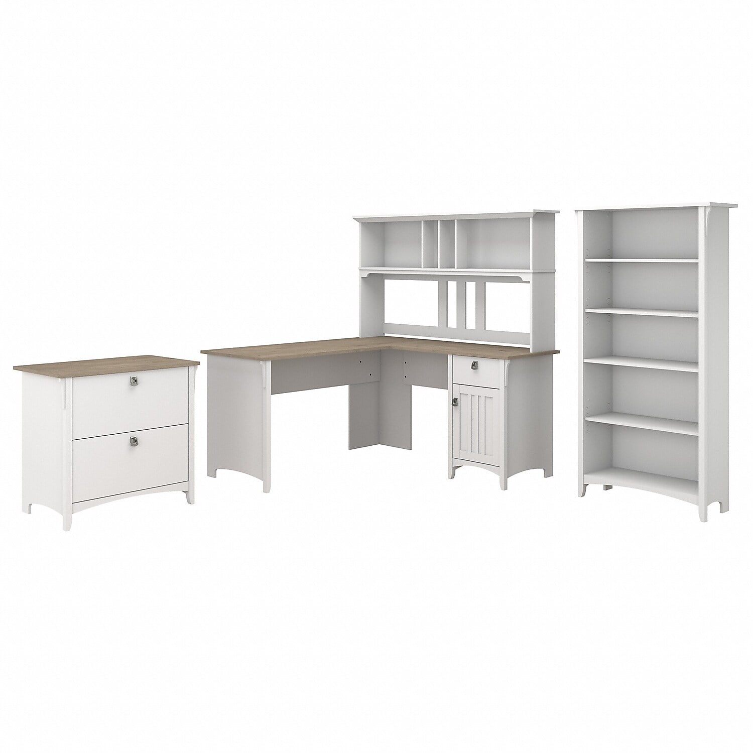 Bush Furniture Salinas 60W L Shaped Desk with Hutch, Lateral File