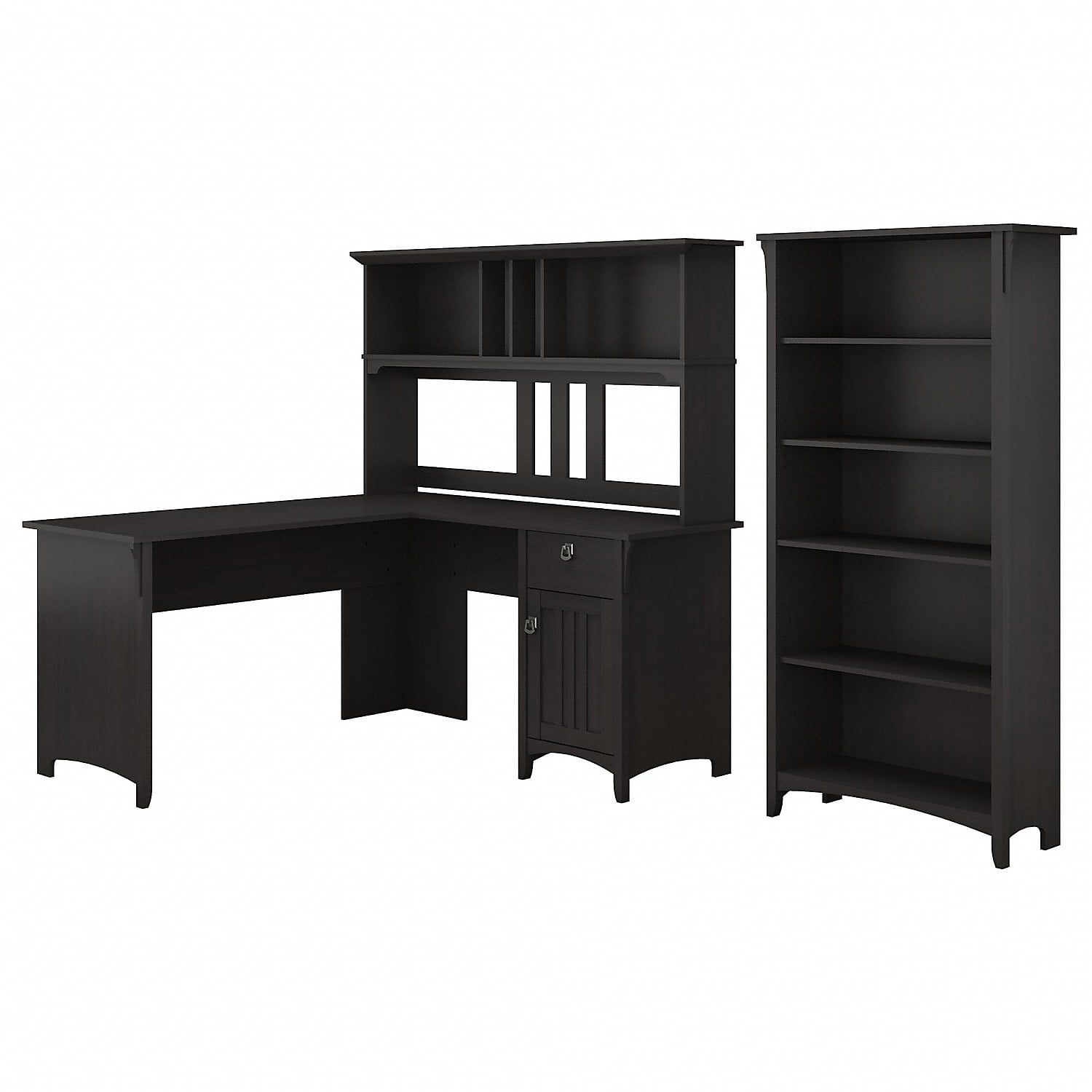 Bush Furniture Salinas 60W L Shaped Wood Desk with Hutch Bookcase in