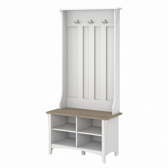 Bush Furniture Salinas Hall Tree with Storage Bench, Shiplap Gray & White
