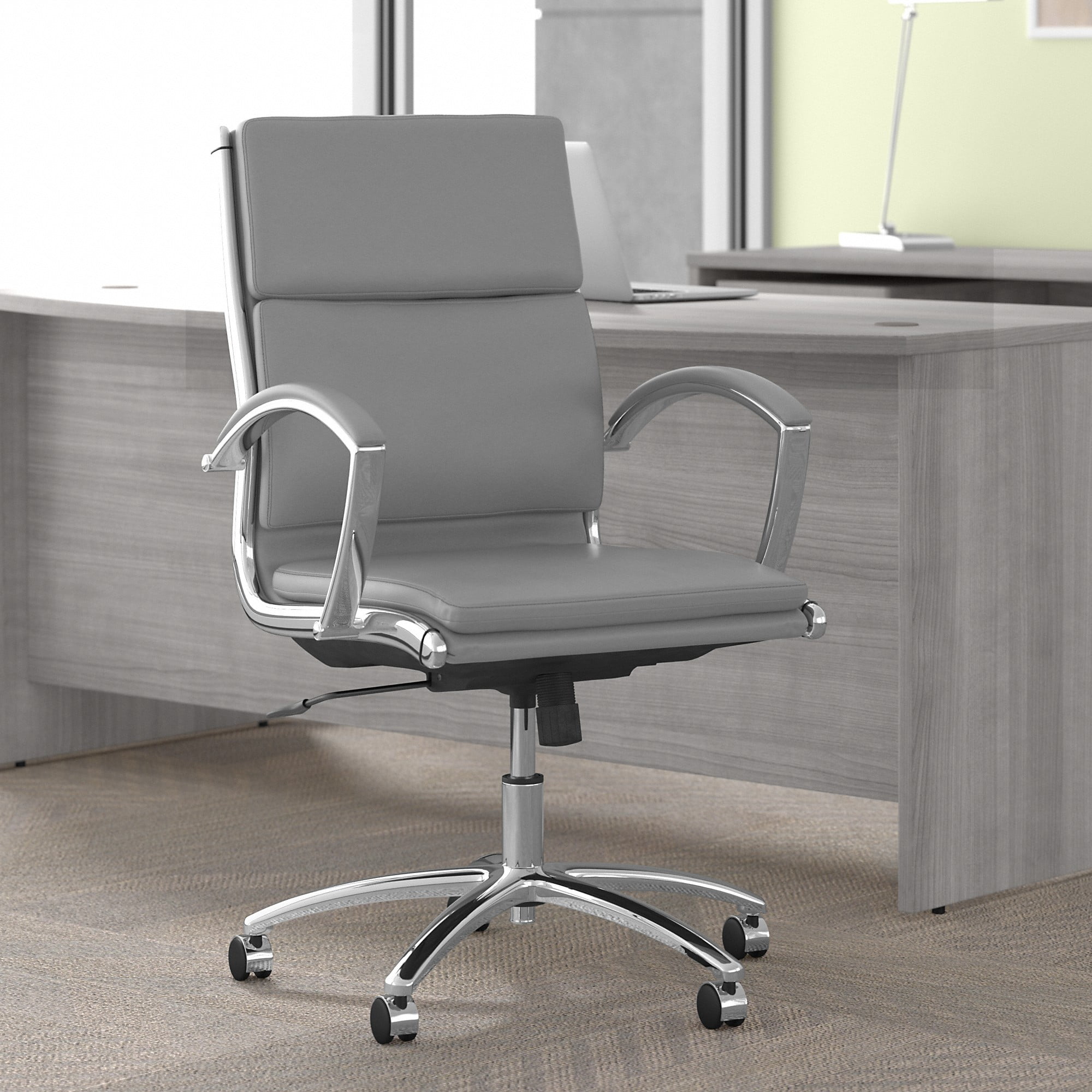 Bush Furniture Salinas Mid Back Leather Executive Office Chair in Light Gray Walmart