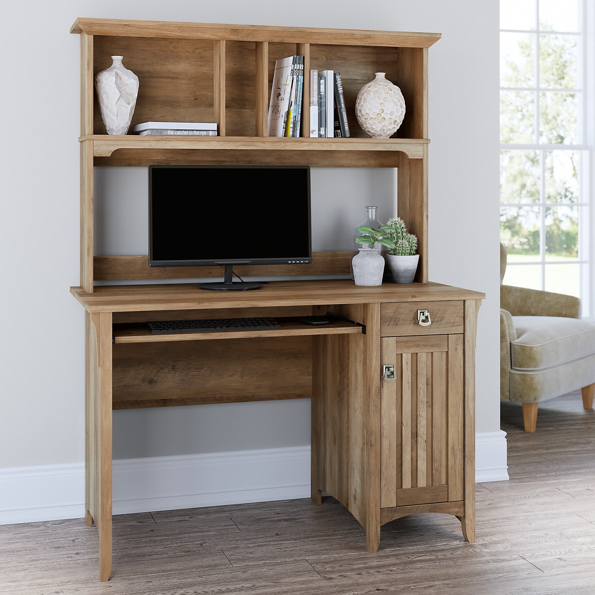 Salinas Mission-Style Reclaimed Pine 47" Computer Desk with Hutch