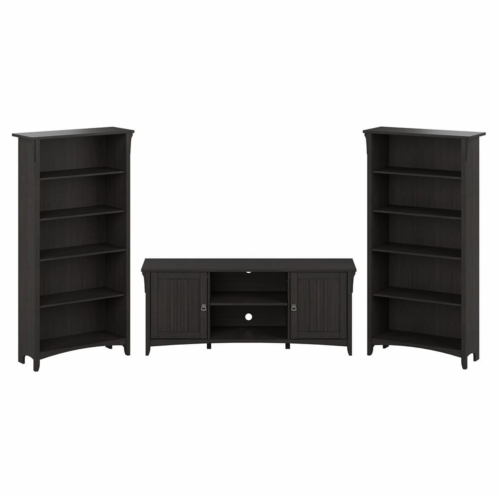 Bush Furniture Salinas TV Stand for 70 Inch TV with 5 Shelf Bookcases, Vintage Black