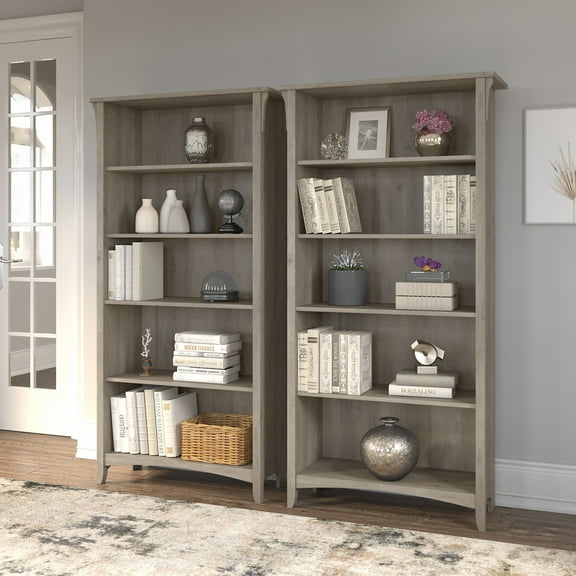 Bush Furniture Salinas Tall 5 Shelf Bookcase, Set of 2, Driftwood Gray