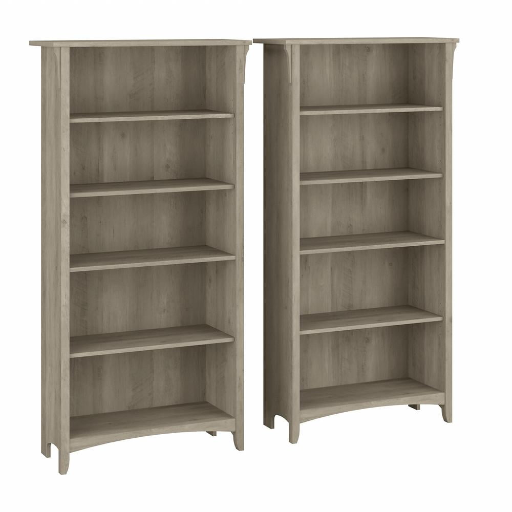 Driftwood Gray Adjustable 5-Shelf Floor-Standing Bookcase Pair