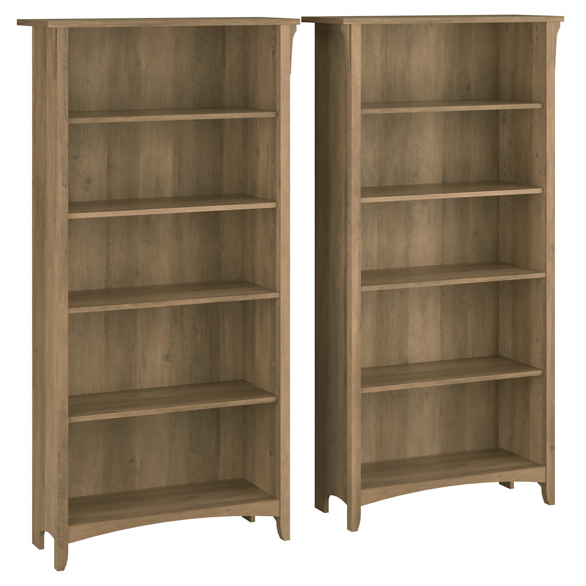 Adjustable Reclaimed Pine Wood 5-Shelf Bookcase with Tapered Legs