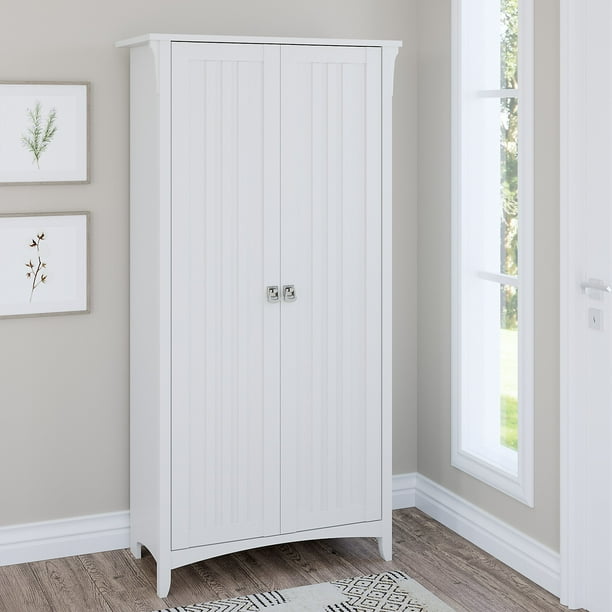 Bush Furniture Salinas Pure White Tall Storage Cabinet with Solid Wide Shelves for Living Room or Bedroom Walmart Business Supplies