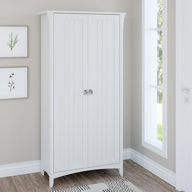 Bush Furniture Salinas Tall Storage Cabinet with Doors, Pure White ...