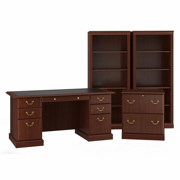 Bush Furniture Saratoga Executive Desk Office Suite in Harvest Cherry