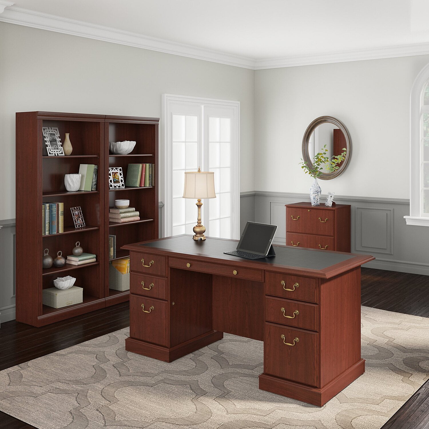 Bush Furniture Saratoga Executive Desk with File and Bookcase Set, Harvest Cherry