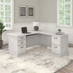 Bush Furniture Saratoga L Shaped Desk | Large Corner Computer Desk With 5 Drawers | Linen White Oak Finish