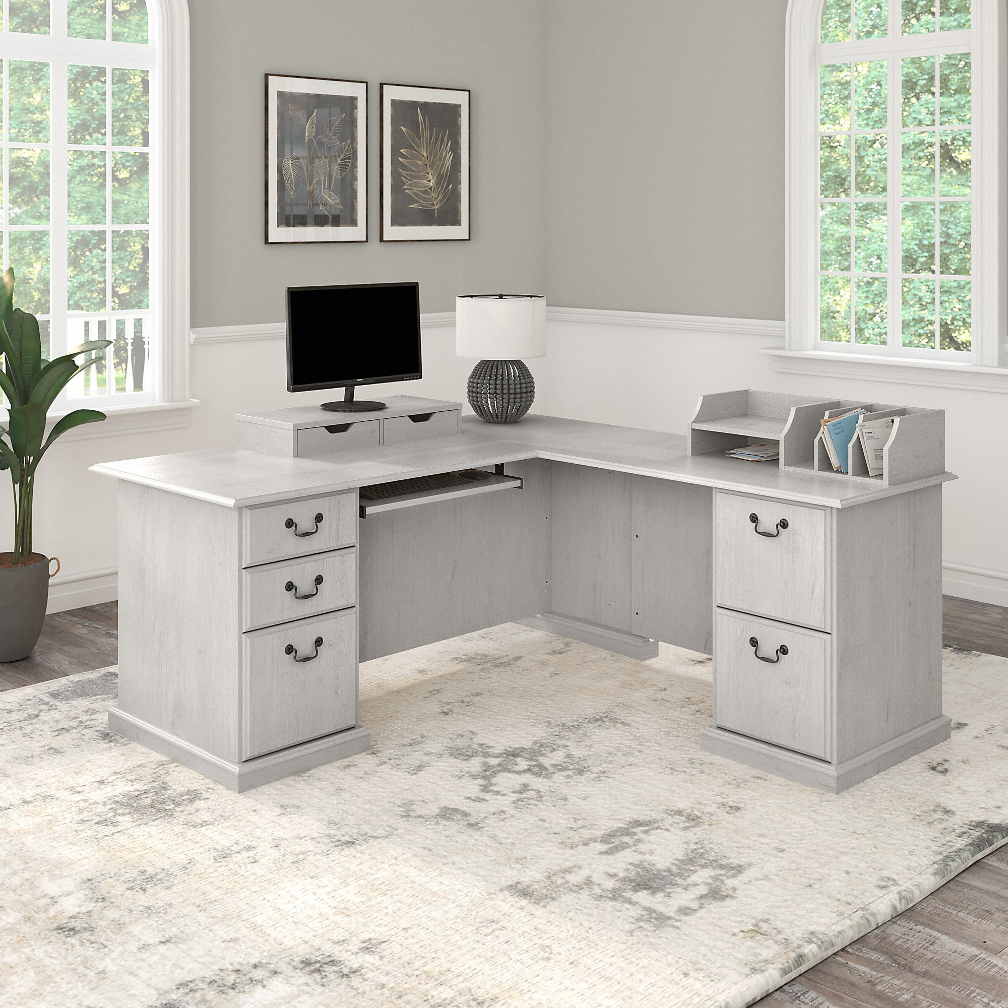 Bush Furniture Saratoga L Shaped Computer Desk with Drawers and Desktop