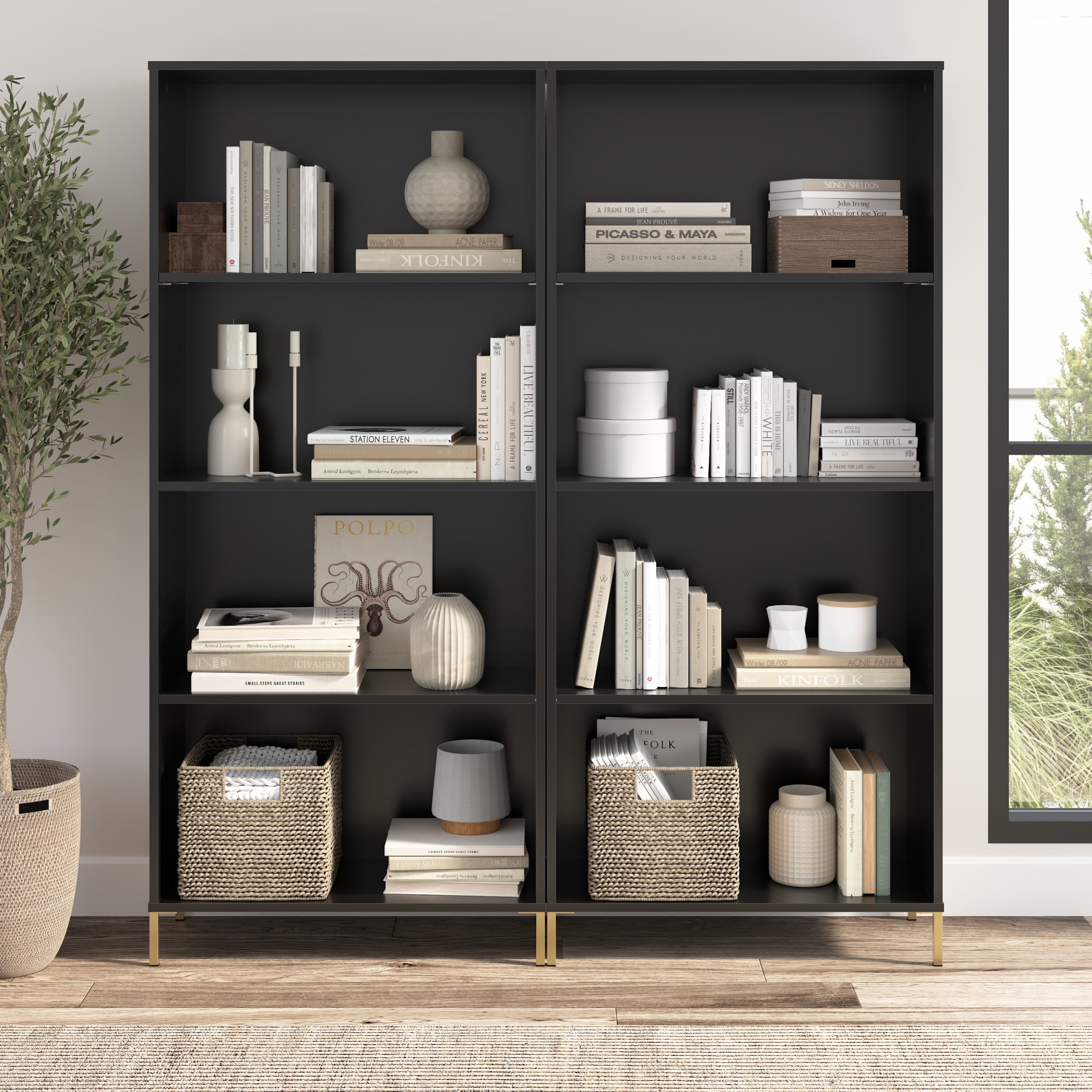 Bush Furniture Soho 4 Shelf Bookcase - Set of 2 in Black - Walmart.com