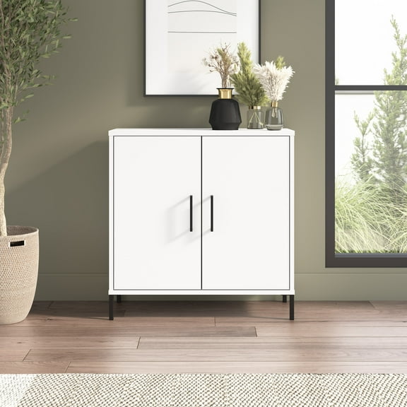 Bush Furniture Soho Low Storage Cabinet with Doors in White