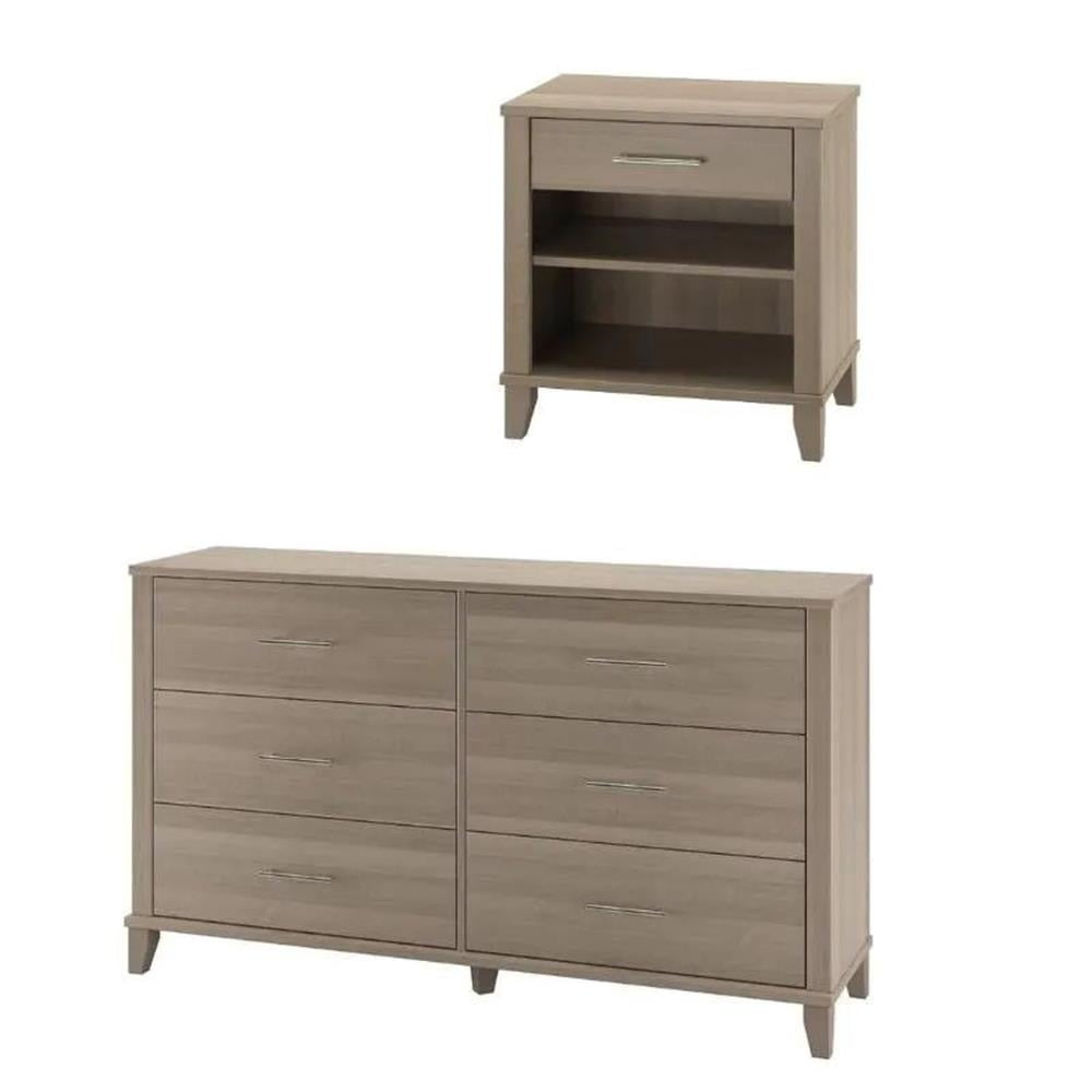 Ash Gray Engineered Wood 6 Drawer Double Dresser and Nightstand Set