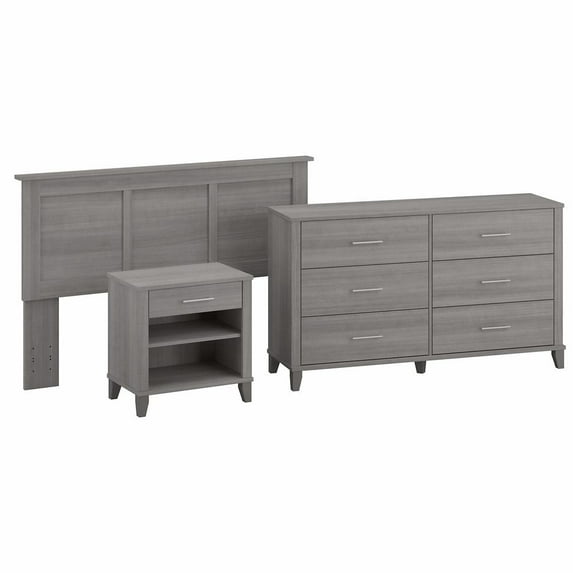 Bush Furniture Somerset 3-Piece Bedroom Set Modern Wood Queen Size Platinum Gray