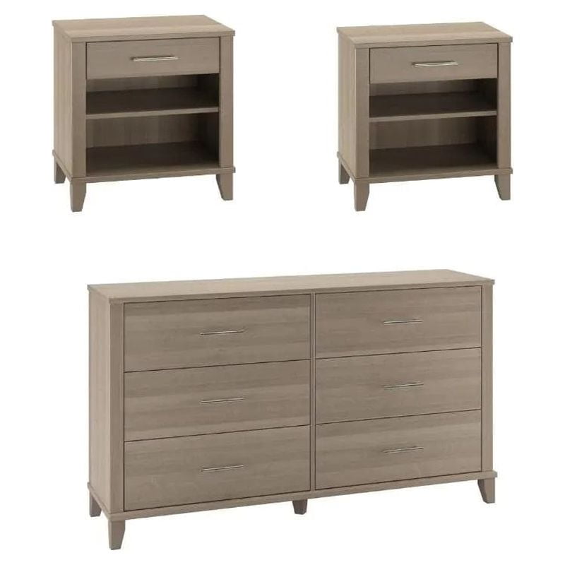 Bush Furniture Somerset 3 Piece Set with Dresser and Nightstand in Gray