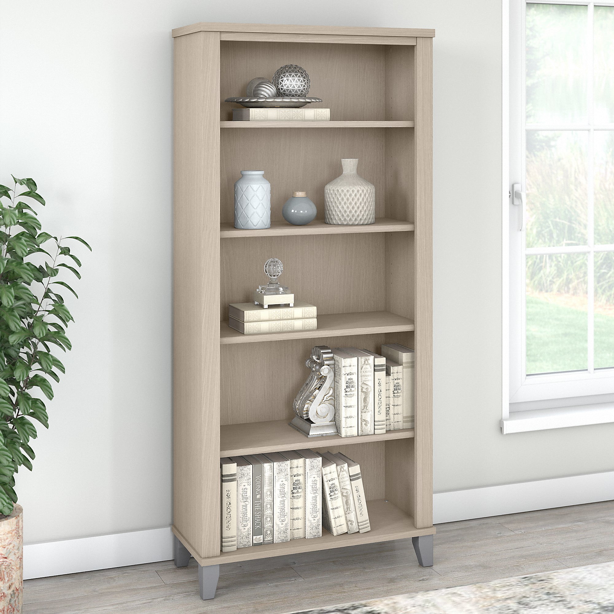 Bush Furniture Somerset 5 Shelf Wood Bookshelf in Sand Oak Finish ...