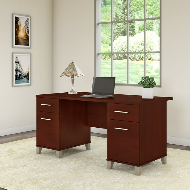 Bush Furniture Somerset 60" Double Pedestal Desk, Hansen Cherry