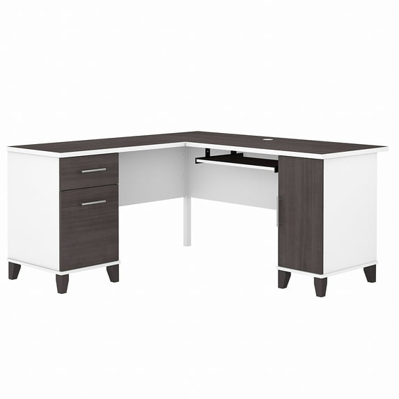 Bush Furniture Somerset 60" L Shaped Desk with Storage, Storm Gray & White