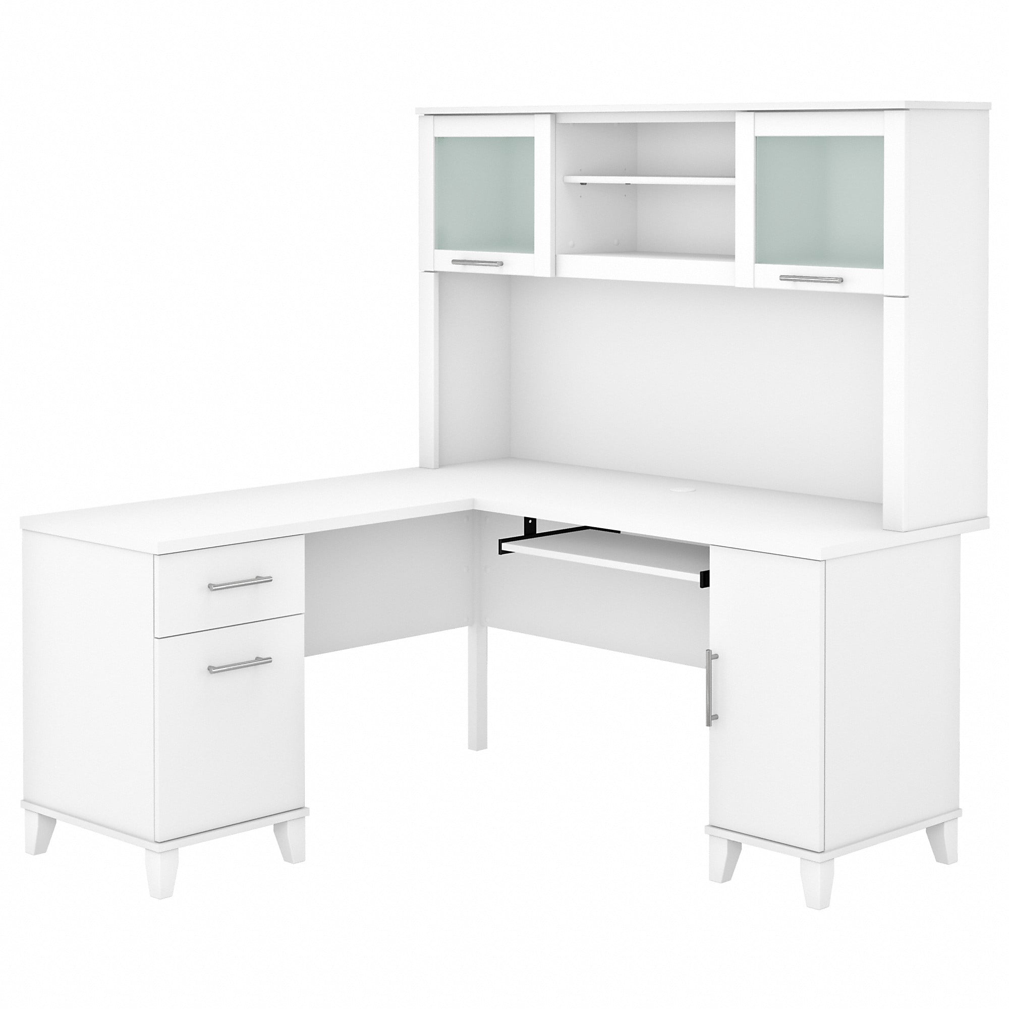 Via Single Pedestal L-Shaped Desk with Storage Hutch - 60W by