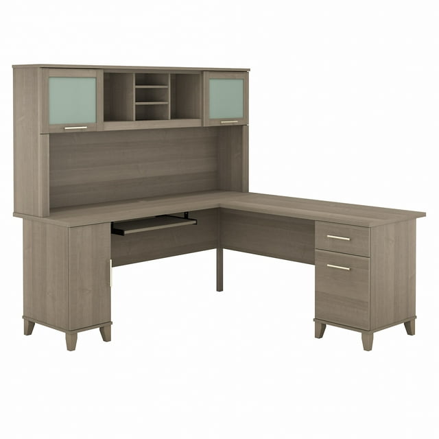 Bush Furniture Somerset 72" L Desk and Hutch with Storage, Ash Gray