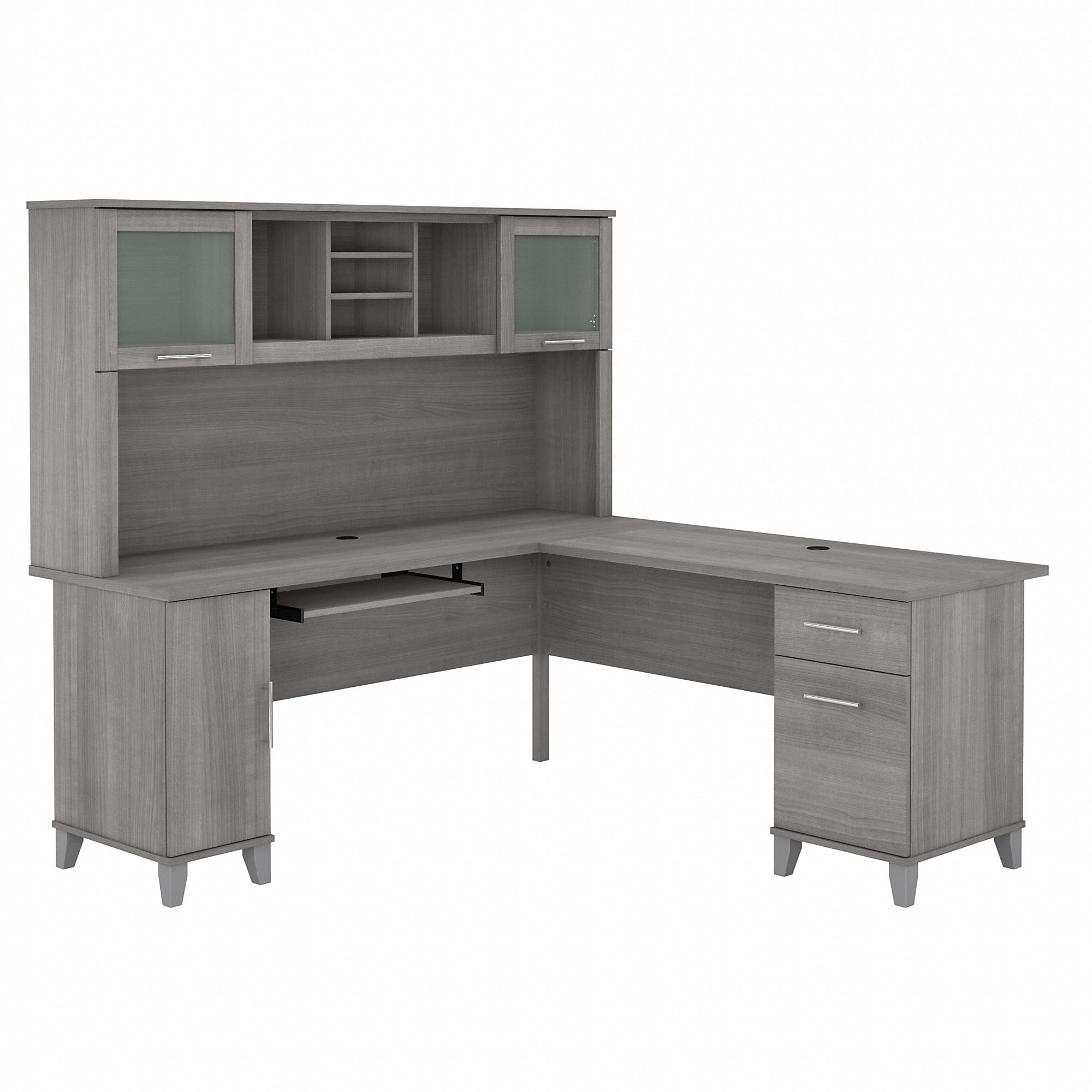 Bush Furniture Somerset 72" L Desk and Hutch with Storage, Platinum Gray