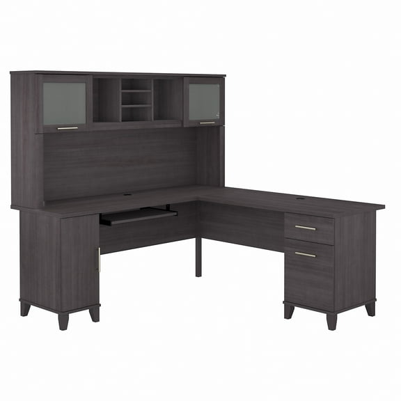 Bush Furniture Somerset 72" L Desk and Hutch with Storage, Storm Gray