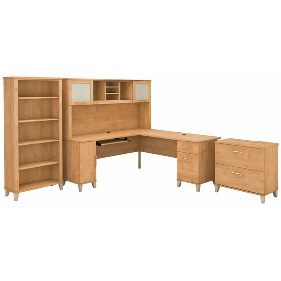 Bush Furniture Somerset 72W L Desk Office Suite in Maple Cross Brown