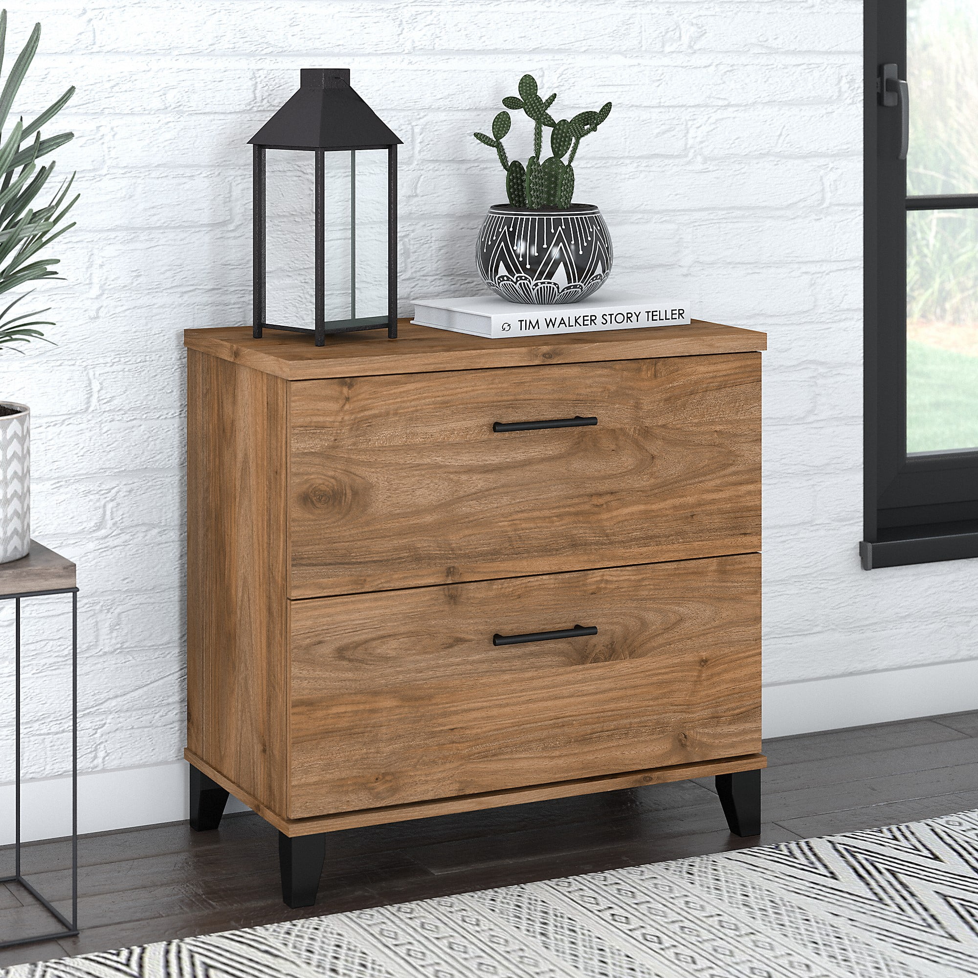 Transitional Fresh Walnut Laminated 2-Drawer Lateral File Cabinet