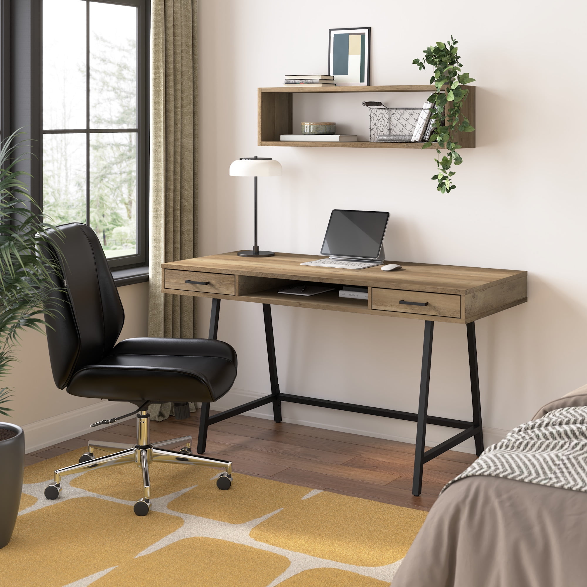 Steele 54" Reclaimed Pine Writing Desk with Black Metal Legs